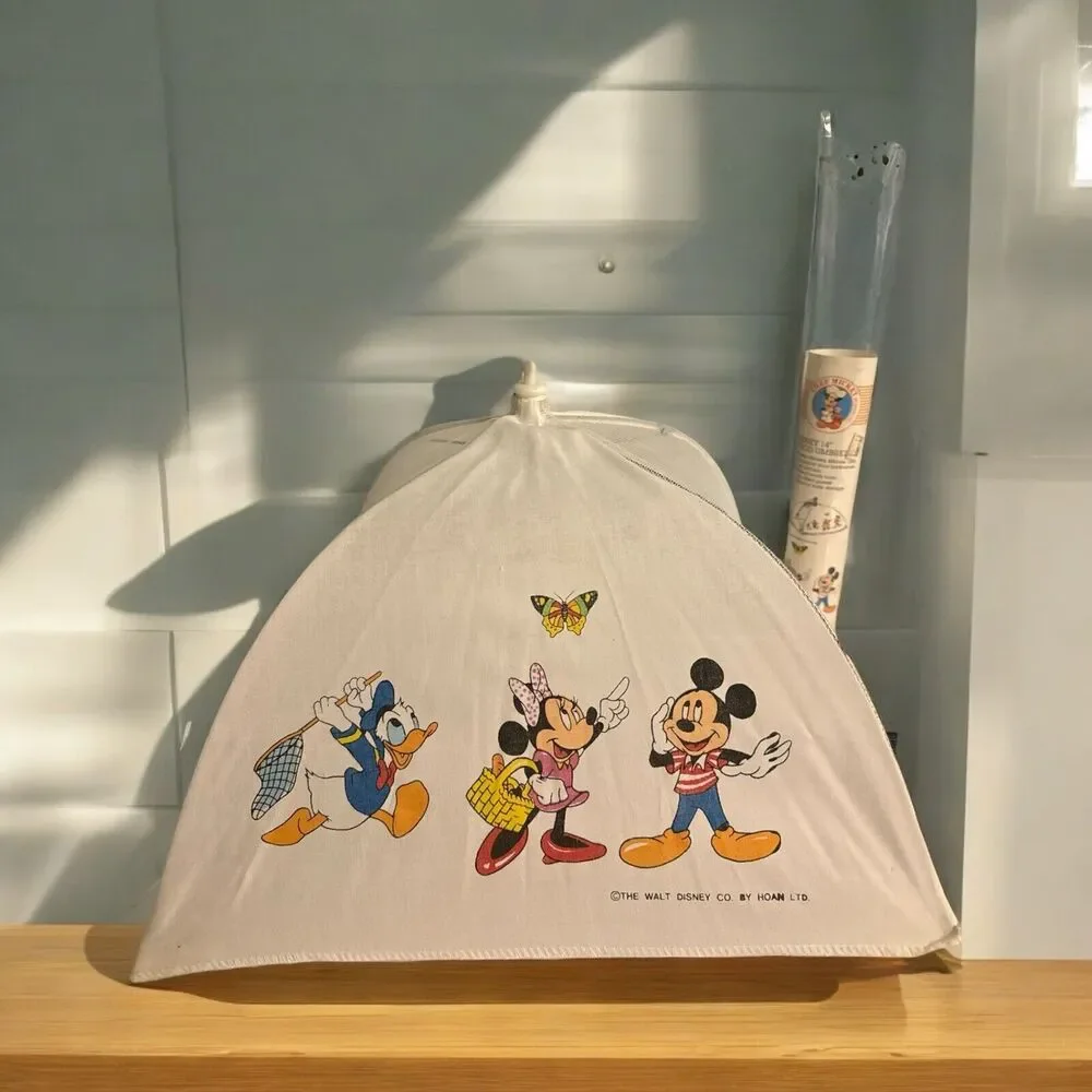 Vtg Disney Pop-Up Picnic Food Cover Tent Umbrella White Mesh Mickey Mouse TAIWAN